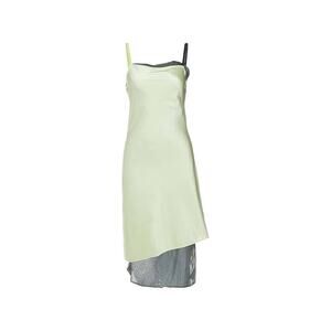 Helmut Lang Green Silk Slip Dress Sz 2 NWT Layered Sheer Hem Bias Cut Cocktail